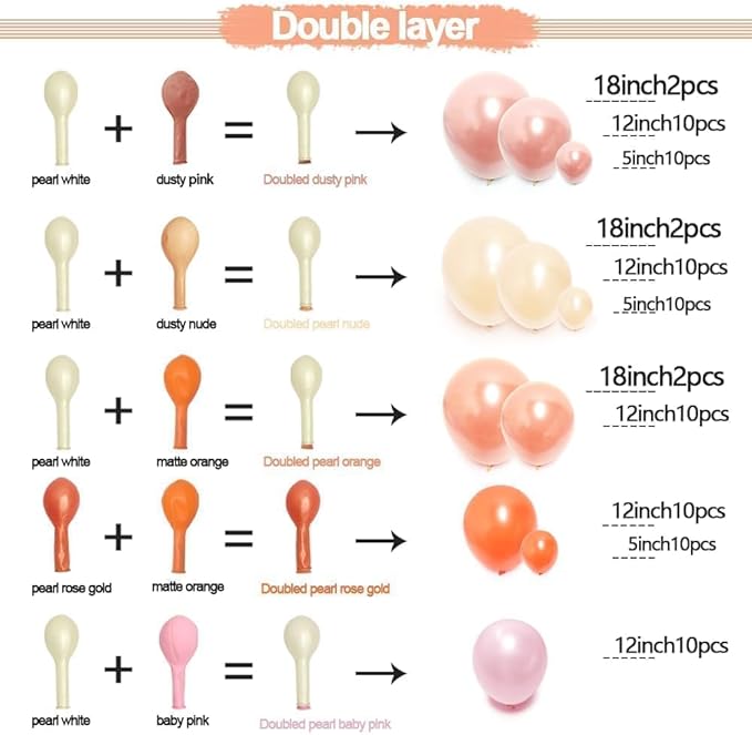Pink Orange Balloons Double Stuffed Pearl Balloon Arch Latex Rose Light Pink Nude Balloon Garland for Birthday Baby Shower Wedding Bridal Shower Fall Party Home Decoration