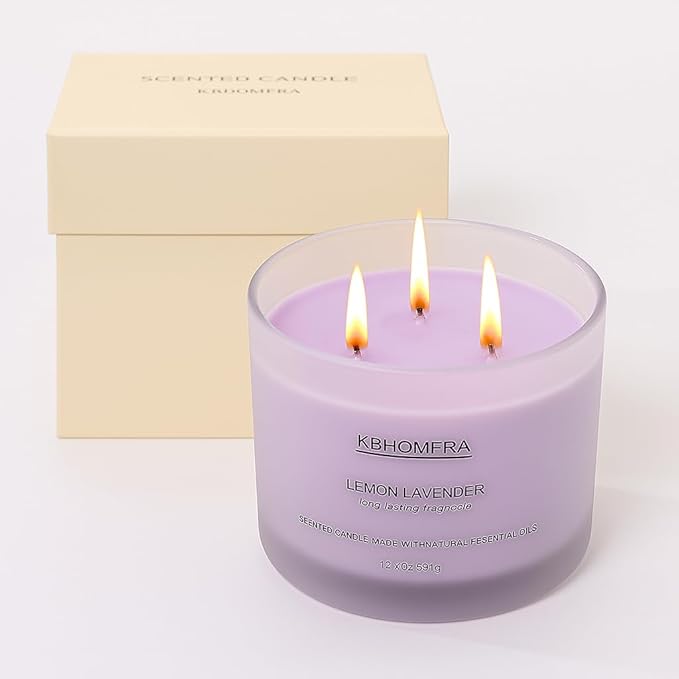 Scented Soy Wax Candle, 12.4 Oz Glass Jar, 70+ Hours Burn Time, Natural Essential Oils, Cotton Wick, Long Lasting Fragrance, Modern Contemporary Style (Lemon Lavender+Sage Citrus 2pack)