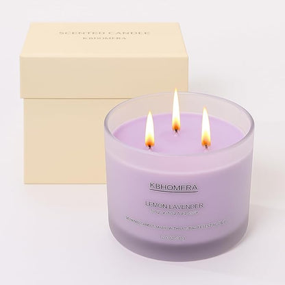 Scented Soy Wax Candle, 12.4 Oz Glass Jar, 70+ Hours Burn Time, Natural Essential Oils, Cotton Wick, Long Lasting Fragrance, Modern Contemporary Style (Lemon Lavender+Sage Citrus 2pack)