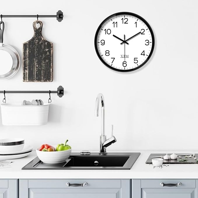 XFM Black Wall Clock Modern Small Wall Clocks Battery Operated 8 Inch Silent Non Ticking Classic Analog Clock for Kitchen Home Office Bedroom Decor