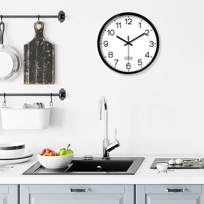 XFM Wall Clock Black Silent Wall Clocks Battery Operated 14 Inch Modern Non Ticking Analog Clock Decorative for Kitchen Office Bathroom Bedroom
