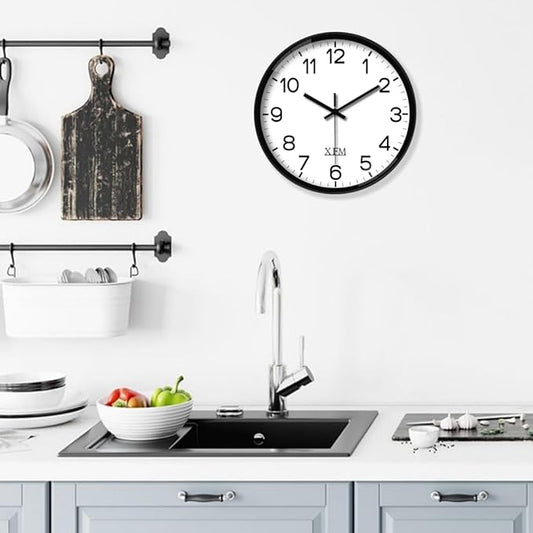 XFM Wall Clock Black Silent Wall Clocks Battery Operated 14 Inch Modern Non Ticking Analog Clock Decorative for Kitchen Office Bathroom Bedroom