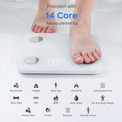 Smart Scale for Body Weight, Digital Bathroom Scale BMI Weighing Bluetooth Body Fat Scale, Body Composition Monitor Health Analyzer with Smartphone App (White 2403)