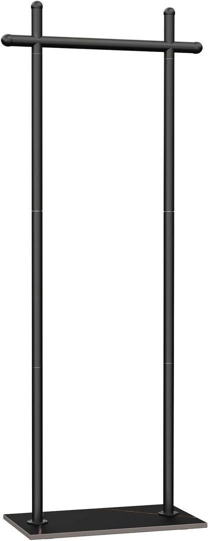 Coat Rack Freestanding with Natural Rock Base, Metal Coat Hanger Stand, Industrial Garment Rack, Clothes Tree for Bedroom Living Room Office To Hang Clothes, Hats, 68.9in, Black