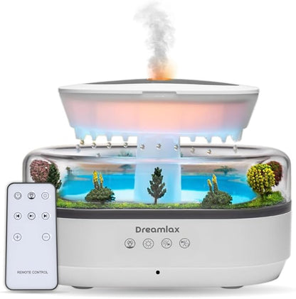 Dreamlax Rain Humidifier for Bedroom – Cool Mist Essential Oil Diffuser, White Noise Machine with 10 Nature Sounds, 7 LED Lights, Remote Control & Decorative Raindrop Lamp