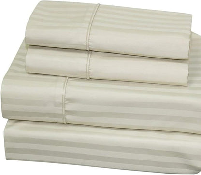 Royal Hotel Bedding 620-Thread-Count Sheet Set, Wrinkle-Free Cotton-Blend Sheets, Sateen Striped, Extra-Deep-Pocket, King Size, Ivory