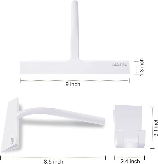 Shower Squeegee 9" with Silicone Hook - All Purpose Squeegee for Shower Glass Door Mirrors Bathroom Tiles Car Windows Glass Door Blade Showers - White