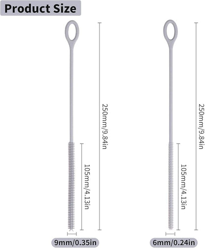 Silicone Straw Cleaner Brush, 2Pcs Reusable Straw Brush Extra Long for Cleaning Tumbler with Handle and Glass Metal Smoothie Straws, Non-slip Handle Soft and Bendable, 6mm+9mm (Gray)
