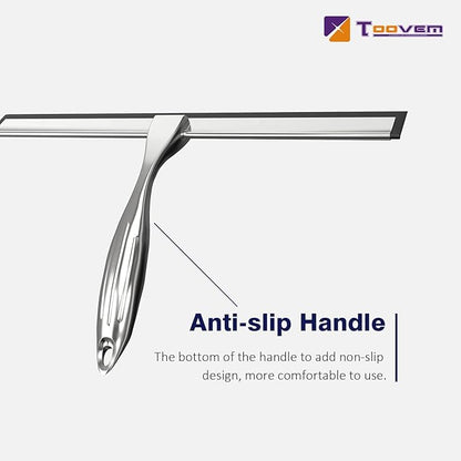 12'' Shower Squeegee, TOOVEM Shower Squeegee for Shower Doors for Glass Doors, Windows, Bathroom, Car Windshield, Silver