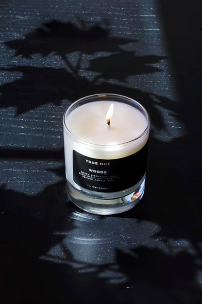 True Hue | Luxury Highly Scented Candle | Premium Soy Wax Blend | 7.75 oz | 40-50 Hour Burn Time | Cotton Wick | Natural Candles | Glass (Woods)