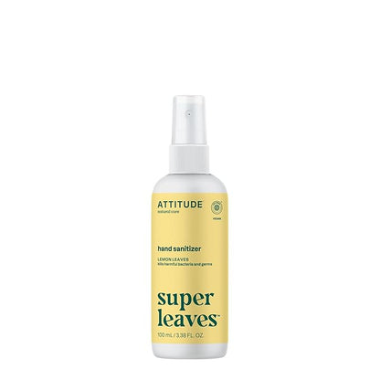 ATTITUDE Hand Sanitizer Spray, EWG Verified, Kills Germs & Bacteria, Vegan & Plant-Based, Safe for Adults & Kids, Lemon Leaves Scent, 3.38 Fl Oz (Spray Bottle)