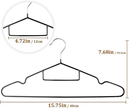 Clothes Hangers, 20Pack Black Metal Hangers with Tie Bar,15.75 in Shirt Hanger with Shoulder Notches for Dress and Camisole, Non-Slip Heavy Duty Hanger（Black）