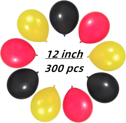 300 Pack Black Red Yellow Balloons 100 of each of the 3 colors 12 inch Black Red and Yellow Latex Party Balloon Bulk for Various Party Events Decorations