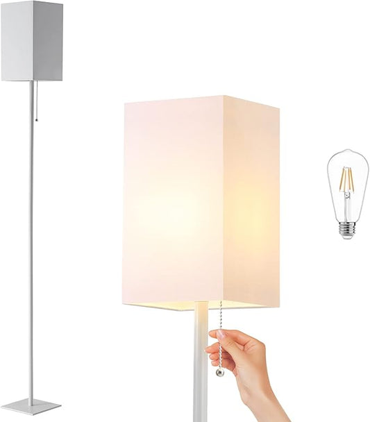 Floor Lamp for Living Room, Modern Standing Lamp Tall Lamp with Linen Shade, Simple Design Floor Lamp for Bedroom, Office, Kids Room, Reading, Working, White