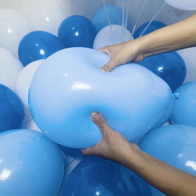 300 Pack Blue and White Balloons 100 of each of the 3 colors 12 inch White Blue Light Blue Latex Party Balloon Bulk for Various Party Events Decorations