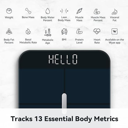 Wyze Smart Scale X - Digital Bathroom Scale for Body Weight, BMI, Body Fat, Muscle Mass, Heart Rate Monitor | Sync with Health Apps | for People, Baby & Pet, 400 lbs (Black)