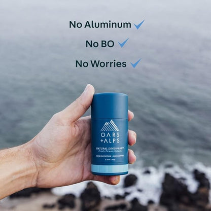 Oars + Alps Deodorant for Men & Women, Aluminum Free Deodorant for Men, Dermatologist Tested, Clean Ingredients, Non Toxic, Vegan, Long Lasting, Odor Protection, Fresh Ocean Splash, 2pk, 2.6oz