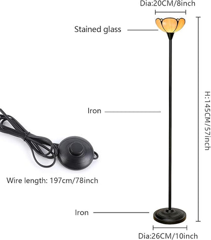 Tiffany Floor Lamp Yellow Stained Glass Tochiere Lamp Vintage 61 inches Tall Pole Standing Lamp with Foot Switch Tiffany Style Corner Light for Home Office