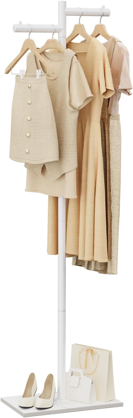 Garment Rack, Freestanding Metal Coat Racks, Z-shaped Coat Tree with Natural Rock Base, Suitable For Outerwear, Clothes, Handbags, 175cm, White