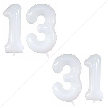 GOER Number 13 Balloons for 13th Birthday Sweet 13 Party Decorations,42 Inch Jumbo Foil Helium 31 Balloons for 31st Birthday Party Decoration (White)