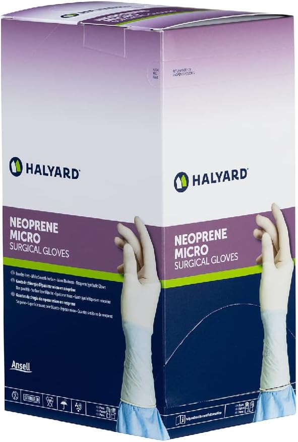 HALYARD Micro Surgical Glove, Neoprene, 5.9 mil Thick, Powder Free, Sterile, Cream