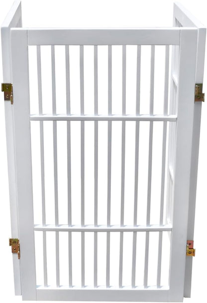 Pet Dog Gate Strong and Durable Freestanding Folding Acacia Hardwood Portable Wooden Fence Indoors or Outdoors by Urnporium (White Pet Gate, 3 Panel 30" Tall)