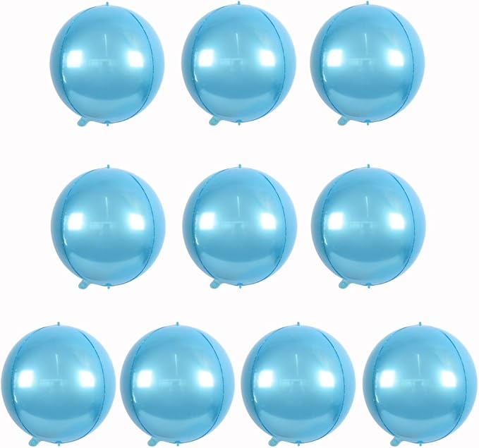 10 pcs Light Blue 4D balloon, 10 inch Foil Mylar Sphere Balloon for Birthday Party,Wedding,Valentine's Day, Christmas,Baby Shower Decoration Supplies