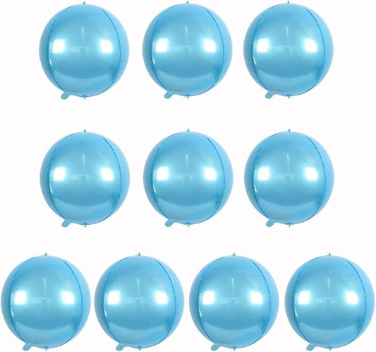 10 pcs Light Blue 4D balloon, 10 inch Foil Mylar Sphere Balloon for Birthday Party,Wedding,Valentine's Day, Christmas,Baby Shower Decoration Supplies