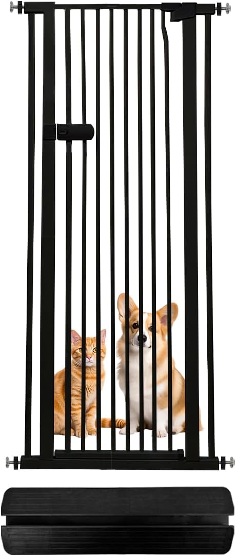Lumizone Extra Tall Cat Gate 61.02" High Pressure Mounted Extra Wide 2025 New (17 Sizes) 1.37" Gap No Drilling Auto-Close One-Handed Operation Tall Pet Gate for Dogs(Black, 61.02" H x 26.18"-29.91" W)