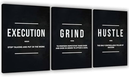 Success Canvas Painting Wall Art Quote Motivational Wall Art Execute Wall Decor 3 Pieces Black Poster Positive Inspirational Framed Artwork Prints Picture for Living Room Office 48''Wx 24''H