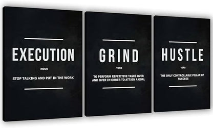 Success Canvas Painting Wall Art Quote Motivational Wall Art Execute Wall Decor 3 Pieces Black Poster Positive Inspirational Framed Artwork Prints Picture for Living Room Office 36''Wx 16''H