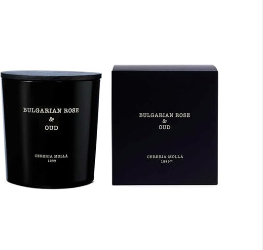 Cereria Molla Bulgarian Rose & Oud Luxury 3-Wick Scented Candle, 21 OZ, Black Glass Jar with Floral Oriental Fragrance