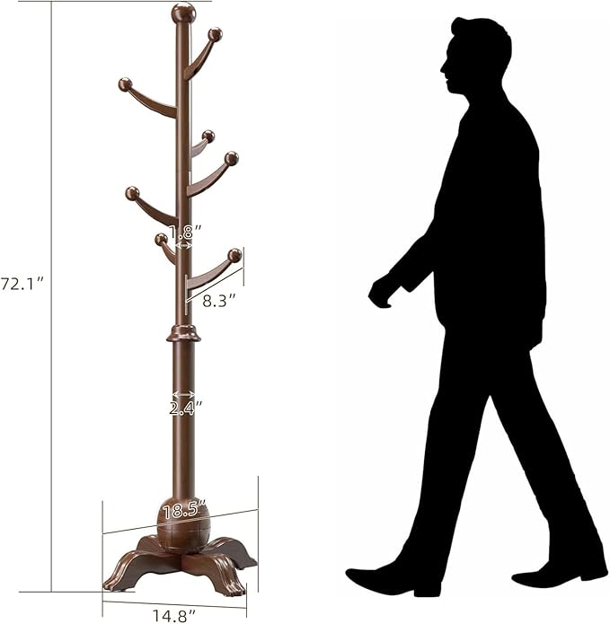 Wooden Coat Rack Freestanding, Coat Racks with 7 Hooks, Coat Tree Freestanding Heavy Duty with Stable Sphere Base, Load 210 lb, Coat Hanger Stand for Entryway, Hallway, Bedroom
