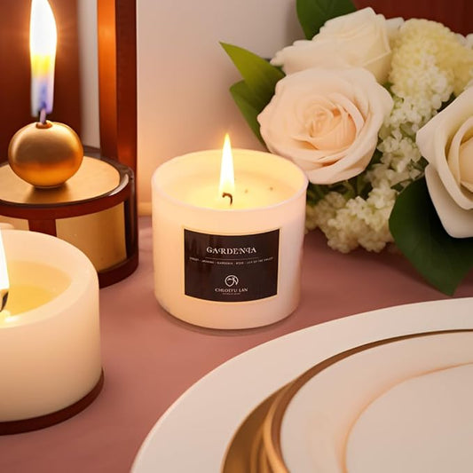 Chloefu LAN Gardenia Scented Candles - Highly Scented, 7.1oz|45 Hour Long Burning, Gifts for Women, 100% Natural Soy, Home Decor, White Glass Jar With Gift Box 2 Pack