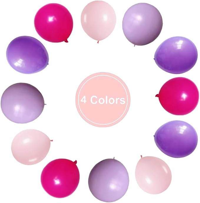 100pcs Pink and Purple Balloons 12 Inch with Ribbon for Girls Women Birthday Baby Shower Wedding Party Decorations