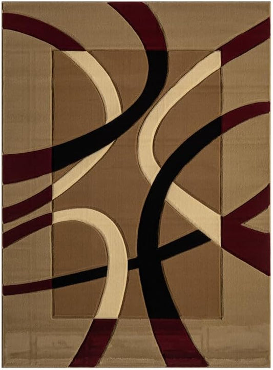 Ultra Soft Area Rug Hand Carved - Modern Abstract Design for Indoor Living Room & Bedroom - Stain Resistant, Easy to Clean - (2'7''x7, Red)