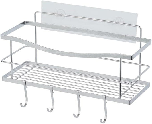 Displays By Jack Shower Caddy Organizer Apartment Essentials, Home Bathroom with Hooks for Hanging Razor and Soap, Shampoo Conditioner Holder, Adhesive Mounted No Drilling Bathroom Rack, Rustproof