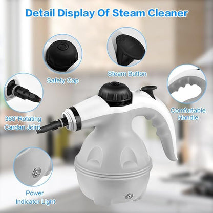 Steam Cleaner with 12 Accessories | Multi Purpose High Pressure Steam Cleaning Machine for Home | Handheld Steam Cleaner for Kitchen, Bathroom, Tiles, Carpets, Upholstery & Car Detailing