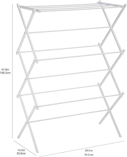 Amazon Basics Foldable Portable Laundry Rack for Air Drying Clothing, Indoor Outdoor Use - 14.5" D x 29.5" W x 41.8" H, White