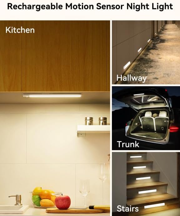 6-Pack Under Cabinet Lighting with charging station 8-Inch Rechargeable Motion Sensor Light Indoor 3 Color Dimmable Closet Light, USB Stick on LED Magnetic Under Counter Lights for Kitchen Shelf