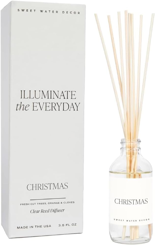 Sweet Water Decor Christmas Reed Diffuser Set - Fresh Cut Trees, Orange, and Cloves Holiday Reed Diffuser for Home with Long Lasting Fragrance - Non-Toxic Oil Reed Diffuser Made in The USA