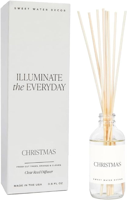 Sweet Water Decor Christmas Reed Diffuser Set - Fresh Cut Trees, Orange, and Cloves Holiday Reed Diffuser for Home with Long Lasting Fragrance - Non-Toxic Oil Reed Diffuser Made in The USA