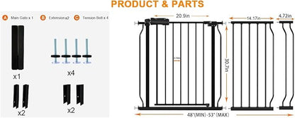 HOOEN 30" Tall Extra Wide Baby Gates for Doorways Stairs 48 to 53 Inch Long Large Pressure Mounted Dog Gates for The House Walk Through Gates Indoor Safety Child Gates for Kids or Pets