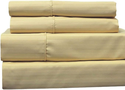 Royal Hotel Bedding 620-Thread-Count Sheet Set, Wrinkle-Free Cotton-Blend Sheets, Sateen Striped, Deep Pocket, Full Size, Gold