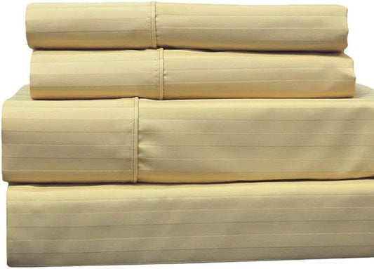 Royal Hotel Bedding 620-Thread-Count Sheet Set, Wrinkle-Free Cotton-Blend Sheets, Sateen Striped, Deep Pocket, Full Size, Gold
