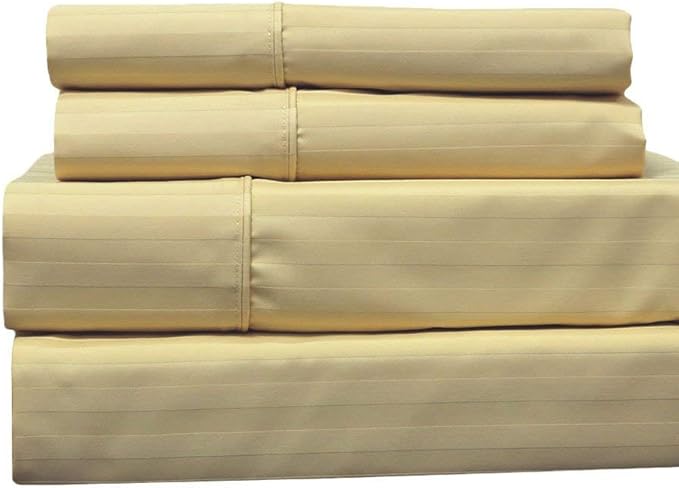 Royal Hotel Bedding 620-Thread-Count Sheet Set, Wrinkle-Free Cotton-Blend Sheets, Sateen Striped, Deep Pocket, California King Size, Gold