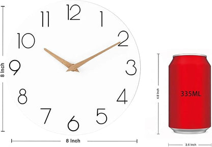 Wall Clock, White Silent Non-Ticking, Decorative Battery Operated Wall Clocks for Bedroom, Kitchen, Home, Office, School, Hotel (8 Inch)