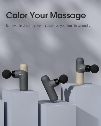 Mini Massage Gun Portable Deep Tissue Muscle Percussion Massager, Electric Handheld Sport Massager with 6 Massage Heads 4 Speed, Best Gift (Almond)