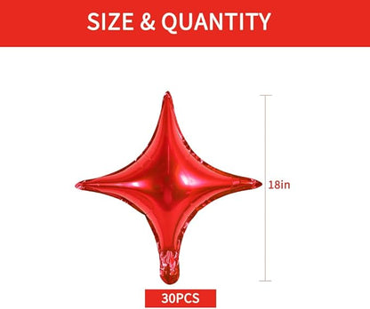 18inch Star Shape Foil Mylar Balloon,30 pcs Red Four Angle Star Balloons for Birthday Party,Wedding,Valentine's Day, engagement party，Christmas,Baby Shower Backdrops Decorations ﻿