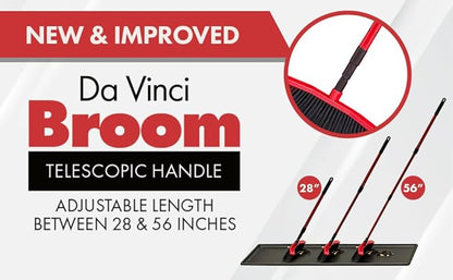 Da Vinci Curved Angle Broom & Dustpan Combo Pack (2) - Heavy Duty Broom for Indoor/Outdoor Sweeping, Steel Telescopic Handle, Durable PVC Bristles, Ideal for Pet Hair, Dust, Kitchen & Rough Surfaces